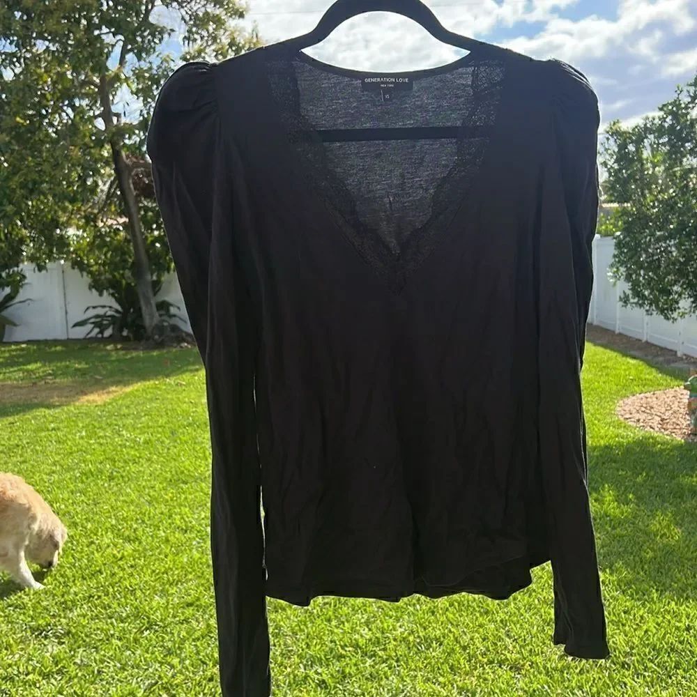Black Generation Love Long Sleeve T Simple Puffed Shoulder Lace - XS BRAND NEW